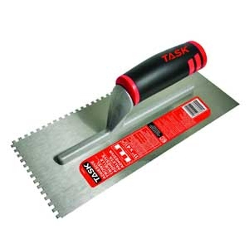 Task T33627 Adhesive Trowel, 11 in L Blade, 4-1/2 in W Blade, HCS Blade, Square Notch End, FlexFit Grip Handle