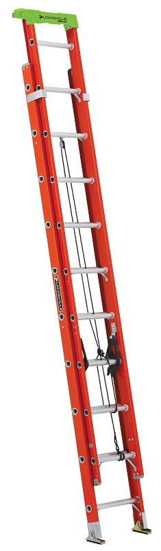 Louisville L-3022-20PT Extension Ladder, 240 in H Reach, 300 lb, 1-1/2 in D Step, Fiberglass, Orange