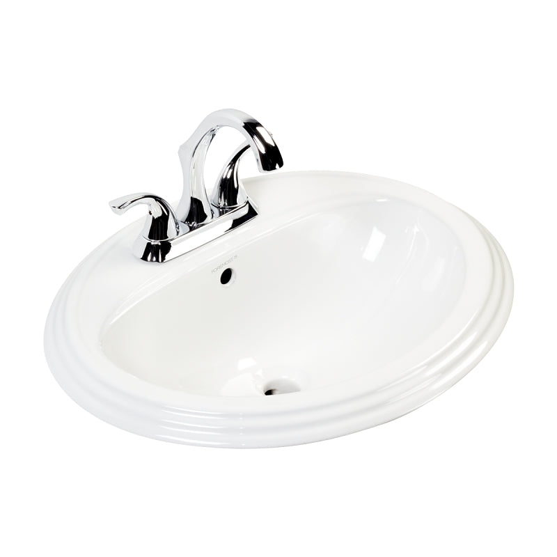 Craft + Main 13-0072-4W Bathroom Sink, Oval Basin, 4 in Faucet Centers, 21-7/8 in OAW, 7-1/2 in OAH, 18-3/8 in OAD