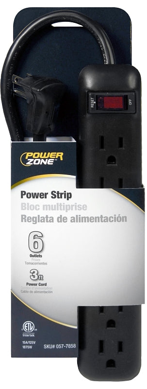 PowerZone OR922009 Outlet Strip, Right Angle Plug, 6 -Socket, 15 A, 125 V