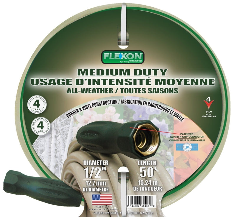 Flexon FAW1250CN Garden Hose, 1/2 in, 50 ft L, Vinyl, Beige