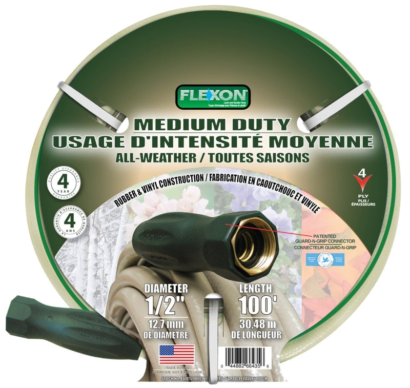 Flexon FAW12100CN Garden Hose, 1/2 in, 100 ft L, Vinyl, Beige