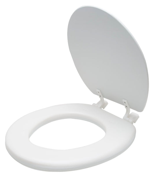 ProSource S001-WH Toilet Seat, Round, PP, White, Plastic Hinge