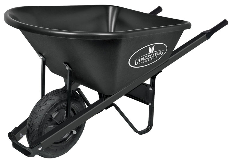 Landscapers Select Contractor Wheelbarrow Kit, 6 cu-ft Volume, Poly, 1 -Wheel, Pneumatic Wheel, 16 in Wheel