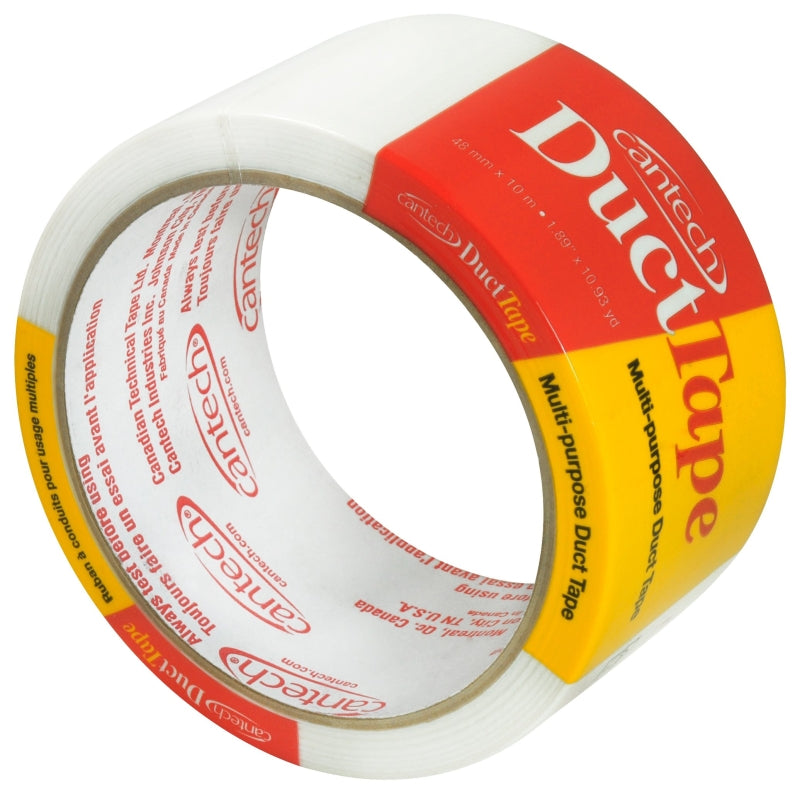 Cantech 393 Series 393-10 Duct Tape, 10 m L, 48 mm W, Polyethylene Backing, White