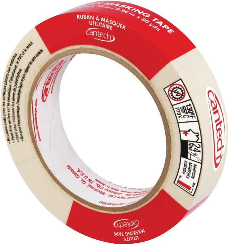 Cantech 302 Series 302-24 Masking Tape, 55 m L, 24 mm W, Natural