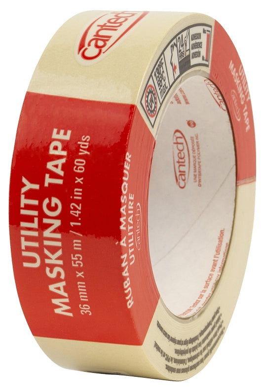 Cantech 302 Series 302-36 Masking Tape, 55 m L, 36 mm W, Natural