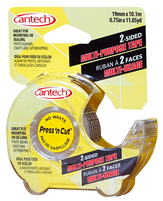 Cantech 707-00 Double-Stick Tape, 8-3/4 yd L, 0.7 in W, Paper Backing, Clear