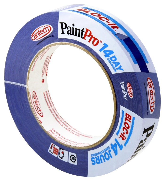 Cantech PaintPro Blue 308 Series 308-24 Masking Tape, 55 m L, 24 mm W, Crepe Paper Backing, Blue