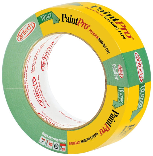 Cantech PaintPro 309 Series 309-36 Masking Tape, 55 m L, 36 mm W, Crepe Paper Backing, Green