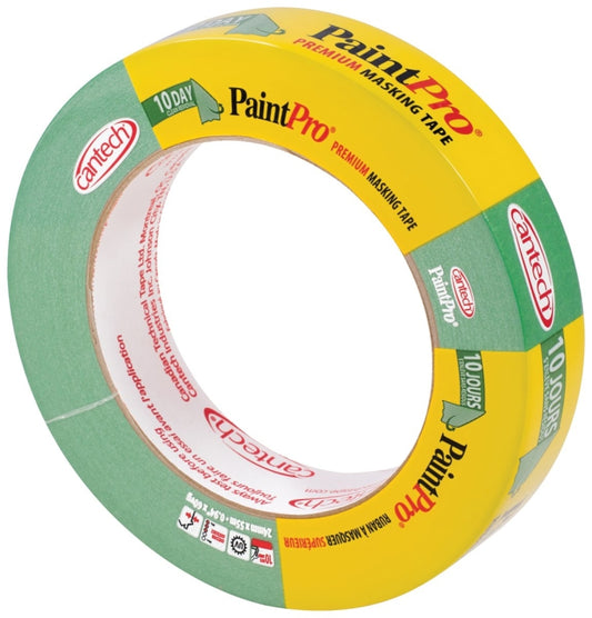 Cantech PaintPro 309 Series 309-24 Masking Tape, 55 m L, 24 mm W, Crepe Paper Backing, Green