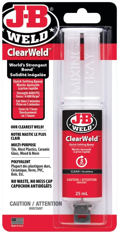 J-B Weld 50112F Epoxy, Clear, Gel, 25 mL, Syringe