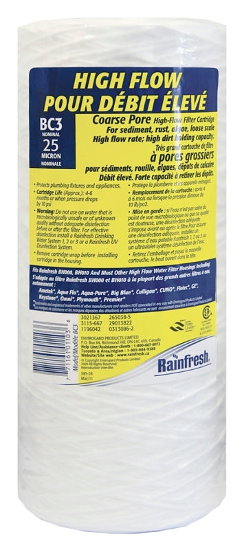 Bc25 Filter Rainfresh BC Series BC3 Filter Cartridge, 25 um Filter, Polypropylene ...