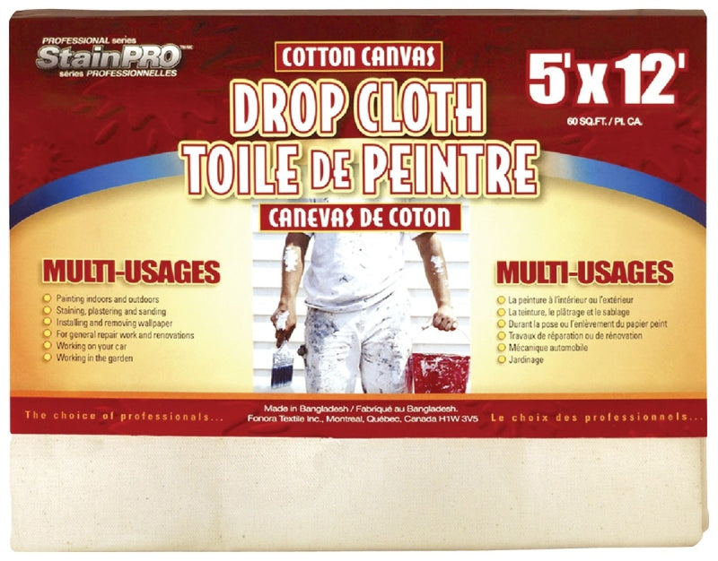 Fonora Textile StainPRO Professional 751 Drop Cloth, 5 ft L, 12 ft W, Cotton Canvas, Natural