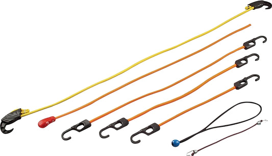 ProSource FH64076 Stretch Cord Set, Polypropylene, Black/Orange, Hook End