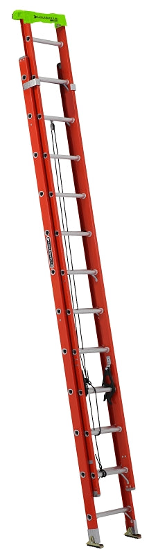 Louisville L-3022-24PT Extension Ladder, 286 in H Reach, 300 lb, 1-1/2 in D Step, Fiberglass, Orange