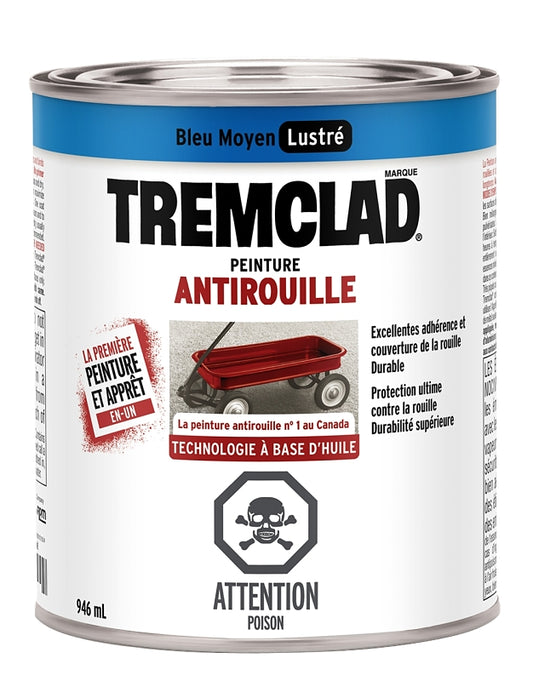 Tremclad 254905 Rust Preventative Paint, Oil, Gloss, Blue, 946 mL, Can, 66 to 110 sq-ft Coverage Area