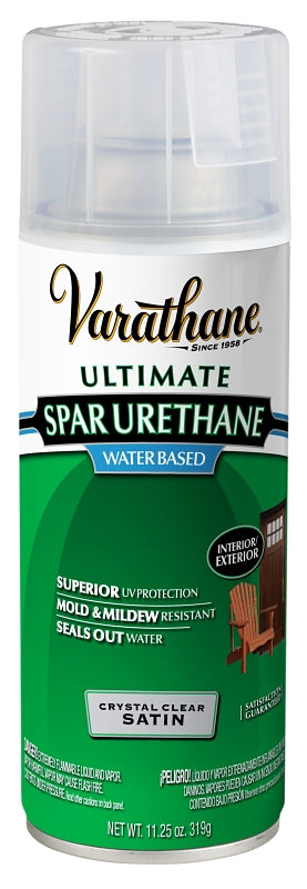 Varathane Y250281 Exterior Finish, Satin, Clear, Liquid, 340 g, Aerosol Can