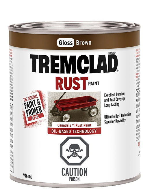 Tremclad 254920 Rust Preventative Paint, Oil, Gloss, Brown, 946 mL, Can, 66 to 110 sq-ft Coverage Area