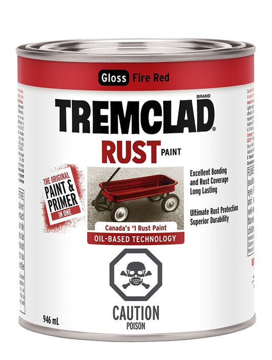 Tremclad 254915 Rust Preventative Paint, Oil, Gloss, Fire Red, 946 mL, Can, 66 to 110 sq-ft Coverage Area