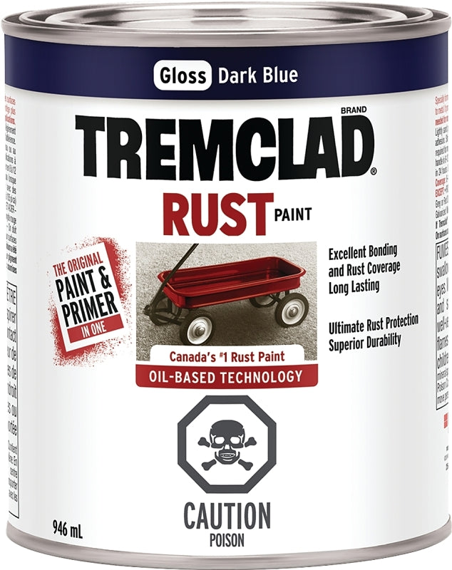 Tremclad 254916 Rust Preventative Paint, Oil, Gloss, Dark Blue, 946 mL, Can, 66 to 110 sq-ft Coverage Area