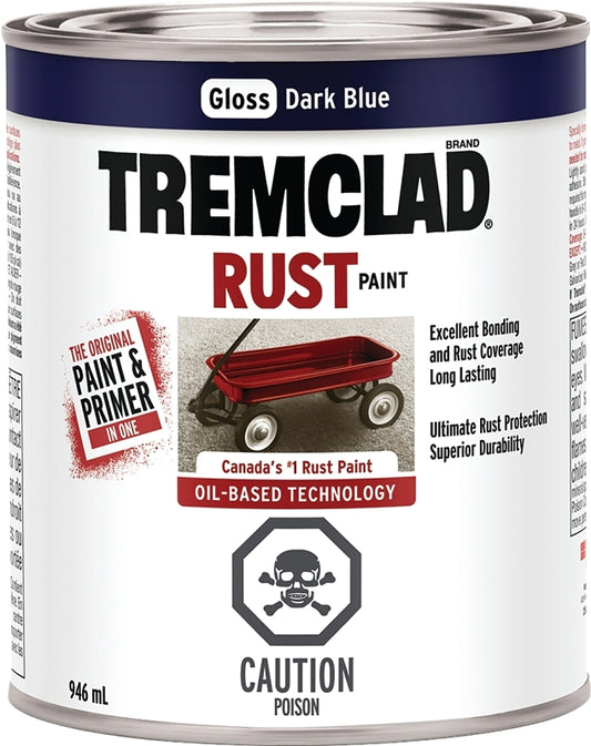 Tremclad 254916 Rust Preventative Paint, Oil, Gloss, Dark Blue, 946 mL, Can, 66 to 110 sq-ft Coverage Area