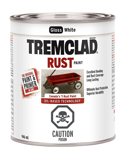 Tremclad 254924 Rust Preventative Paint, Oil, Gloss, White, 946 mL, Can