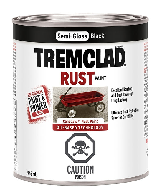 Tremclad 254940 Rust Preventative Paint, Oil, Semi-Gloss, Black, 946 mL, Can