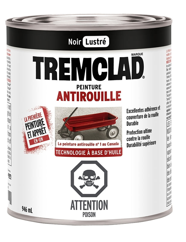 Tremclad 254926 Rust Preventative Paint, Oil, Gloss, Black, 946 mL, Can, 66 to 110 sq-ft Coverage Area