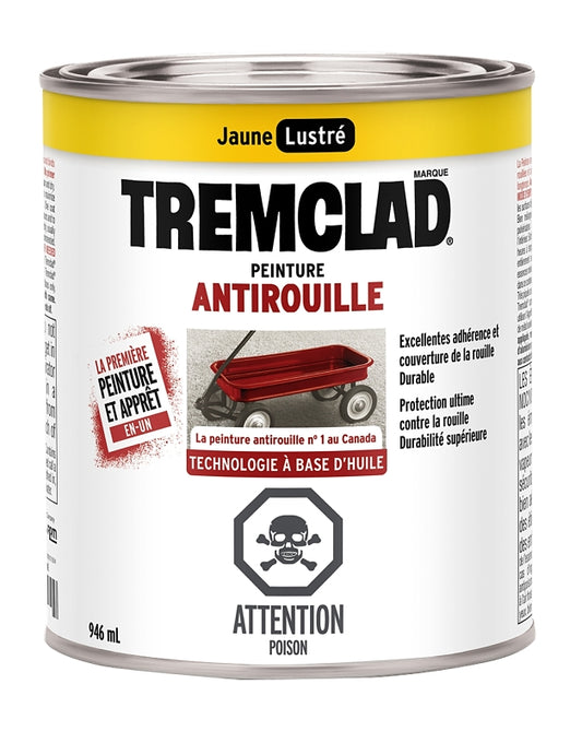 Tremclad 254922 Rust Preventative Paint, Oil, Gloss, Yellow, 946 mL, Can, 66 to 110 sq-ft Coverage Area