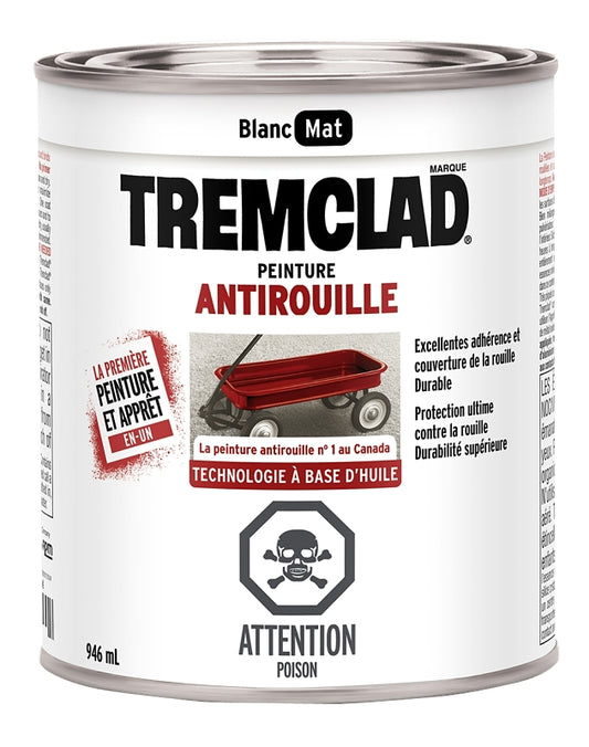 Tremclad 254929 Rust Preventative Paint, Oil, Flat, White, 946 mL, Can, 66 to 110 sq-ft Coverage Area