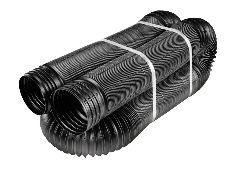 Amerimax FLEX-Drain Series 52002 Drain Pipe Tubing, 4 in, Polypropylene, Black, 50 ft L