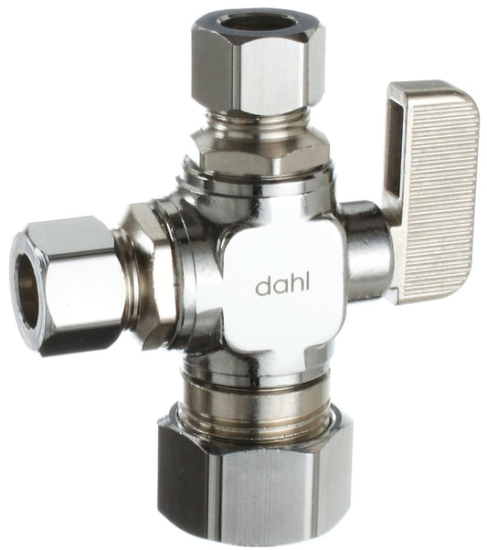 Dahl 511-33-31-31 Ball Valve, 5/8 x 3/8 x 3/8 in Connection, Compression, Manual Actuator, Brass Body