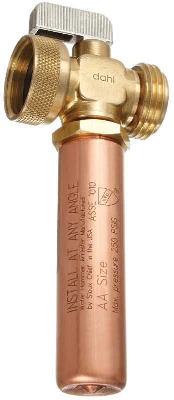 Dahl 521-04-04F-14WHA Hammer Arrester Valve, 1/2 in Connection, Male Hose x Female Swivel Hose, 250 psi Pressure