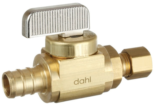 Dahl mini-ball 521-PX3-30-BAG Stop Valve, 1/2 x 1/4 in Connection, Crimp x Compression, 250 psi Pressure, Brass Body