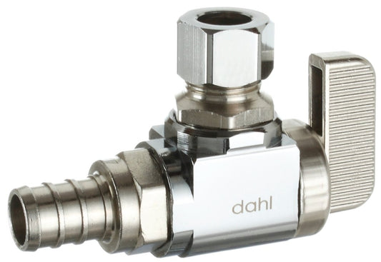 Dahl mini-ball 611-PX3-31-BAG Stop Valve, 1/2 x 3/8 in Connection, Crimp x Compression, 250 psi Pressure, Brass Body