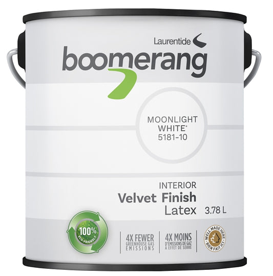 boomerang 5181 Series 5181-10L19 Interior Paint, Velvet Sheen, Moonlight, 3.78 L, 40 sq-m Coverage Area