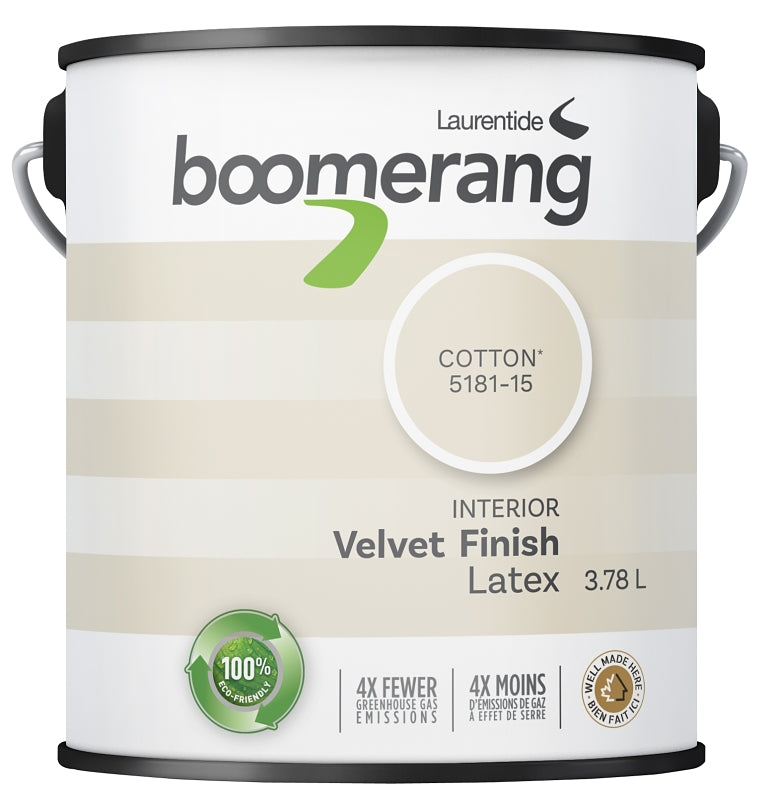 boomerang 5181 Series 5181-15L19 Interior Paint, Velvet Sheen, Cotton, 3.78 L, 40 sq-m Coverage Area