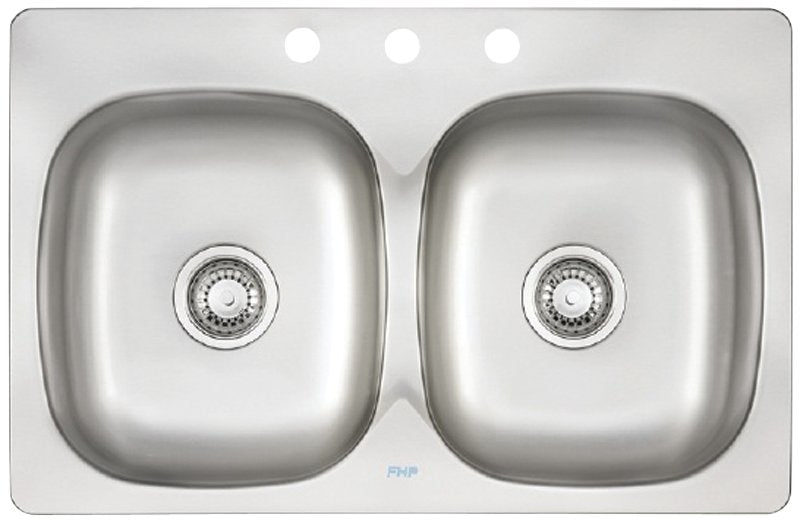 FRANKE PDL2031/3 Kitchen Sink, 3-Faucet Hole, 31-1/4 in OAW, 20-1/2 in OAD, 7 in OAH, Stainless Steel, Top Mounting