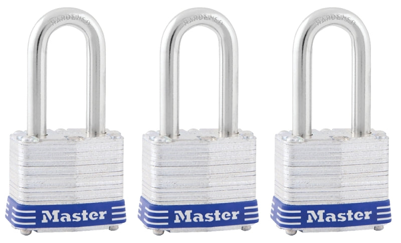 Master Lock 3TRILF Padlock, Keyed Alike Key, 9/32 in Dia Shackle, 1-1/2 in H Shackle, Steel Shackle, Steel Body