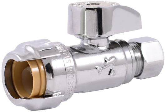 SharkBite 23037-0000LF Stop Valve, 1/2 x 3/8 in Connection, Compression, 200 psi Pressure, Brass Body