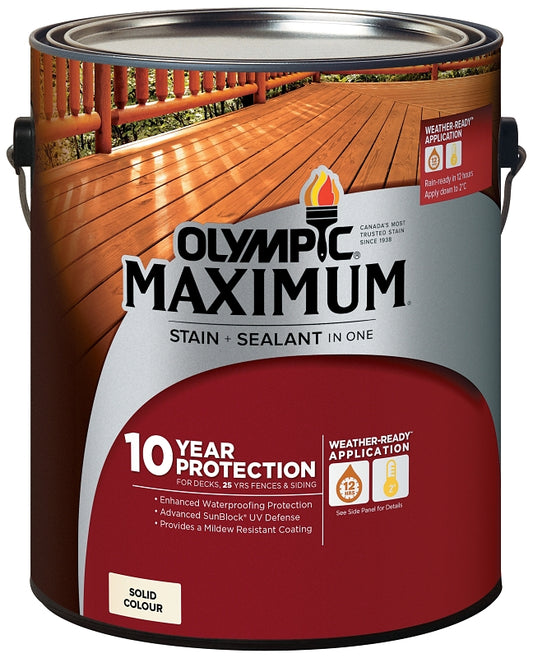 Olympic MAXIMUM 79611C 3.78L Stain and Sealant, White, Liquid, 3.78 L