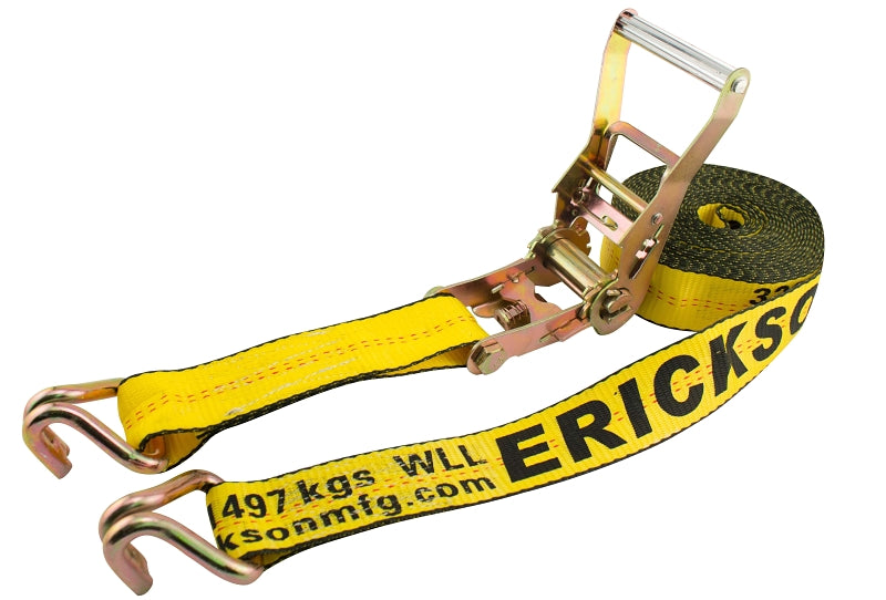 Erickson 68627 Heavy-Duty Strap, 2 in W, 27 ft L, Polyester, Yellow, 3300 lb Working Load, Double J-Hook End