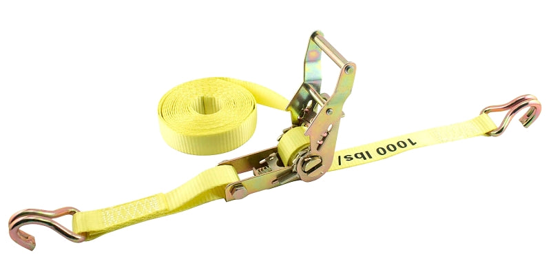 Erickson 1326 Medium-Duty Tie-Down, 1 in W, 25 ft L, Nylon, Yellow, 3000 lb Working Load, J-Hook End