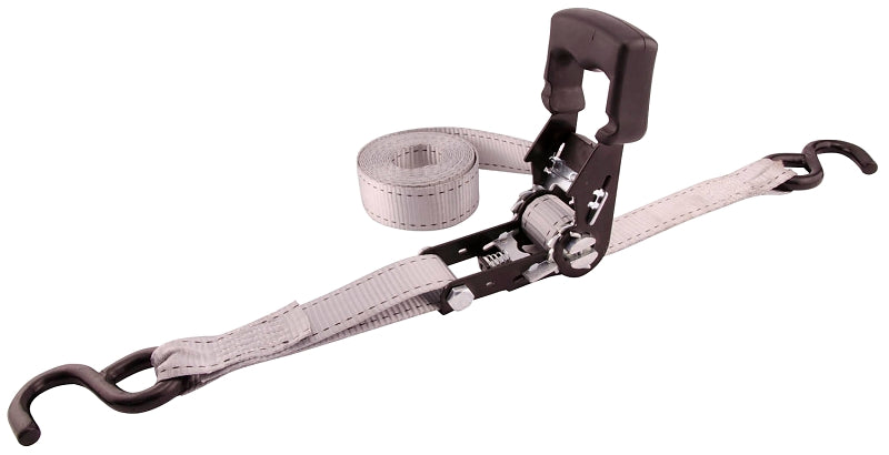 Erickson Professional 34412 Tie-Down Strap, 1-1/4 in W, 12 ft L, Polyester, Silver, 833 lb Working Load, J-Hook End