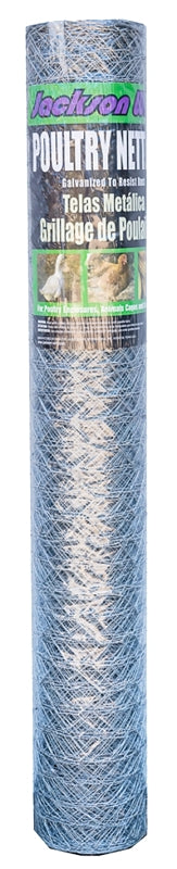 Jackson Wire 12 02 25 16 Poultry Netting, 50 ft L, 36 in W, 20 ga Gauge, Hexagonal Mesh, 2 in Mesh, Galvanized
