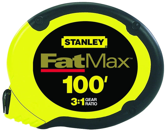 Stanley 34-130 Measuring Tape, 100 ft L Blade, 3/8 in W Blade, Stainless Steel Blade, ABS Case, Black/Yellow Case