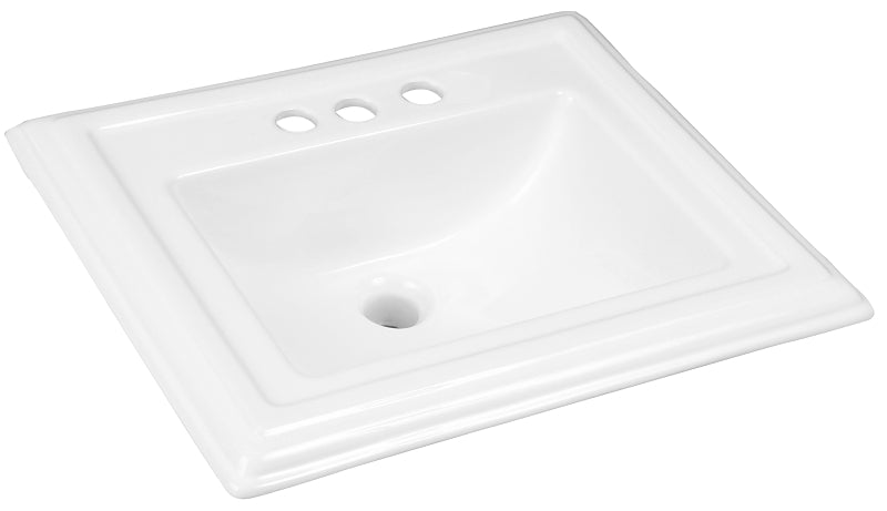 Craft + Main 17-0037-4W Bathroom Sink, Square Basin, 4 in Faucet Centers, 3-Deck Hole, 22 in OAW, 7-1/2 in OAH