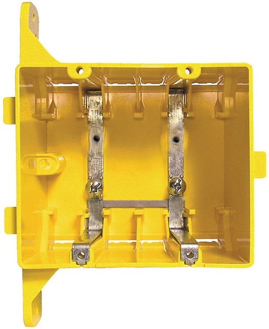 Hubbell 2022R Outlet Box, 2-Gang, PVC, Yellow, Bracket