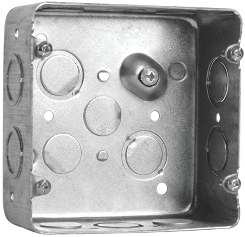 Hubbell 72171KBAR Ceiling Box, 4-11/16 in W, 1-1/8 in D, 4-11/16 in H, 8-Knockout, Metal